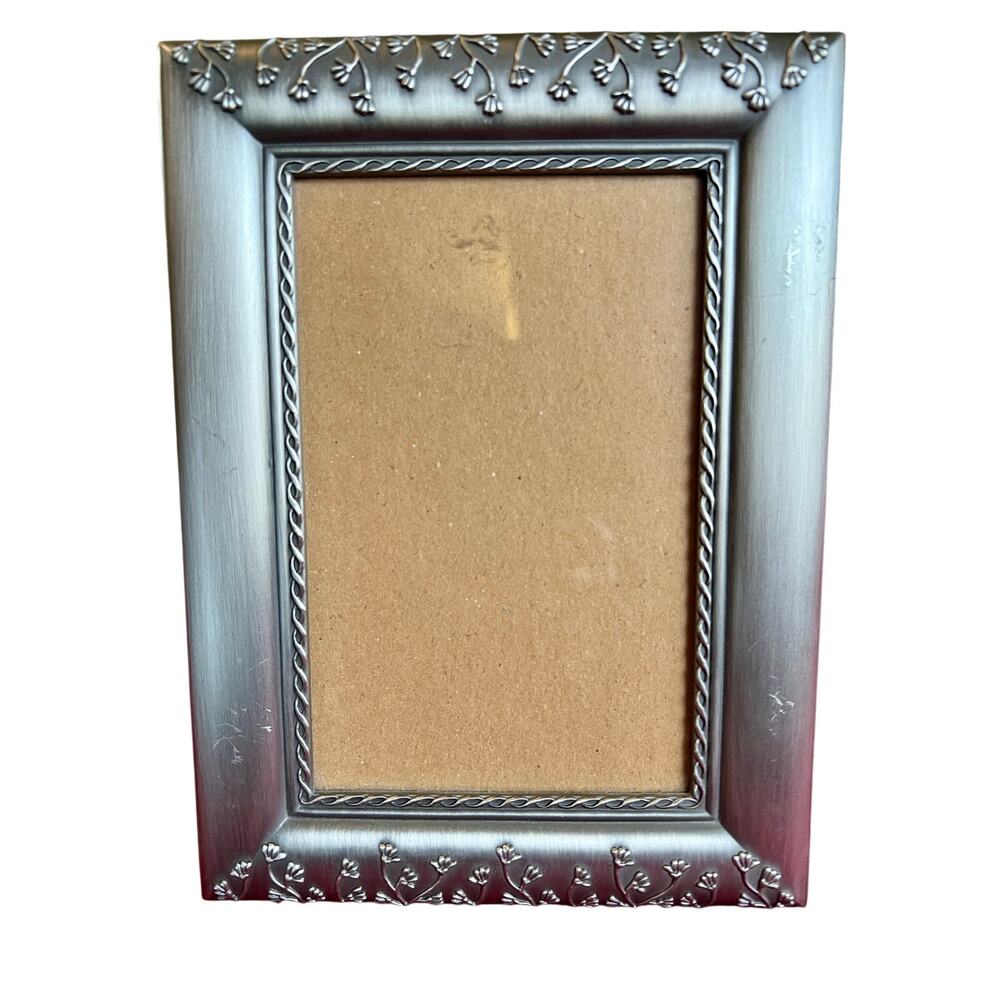 Burnes of Boston antique brushed silver metal ornate floral picture photo frame